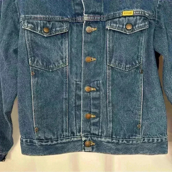 Vintage Rustler Jacket Medium Wash Boxy Crop Denim Trucker Jean Womens Medium - Picture 3 of 13